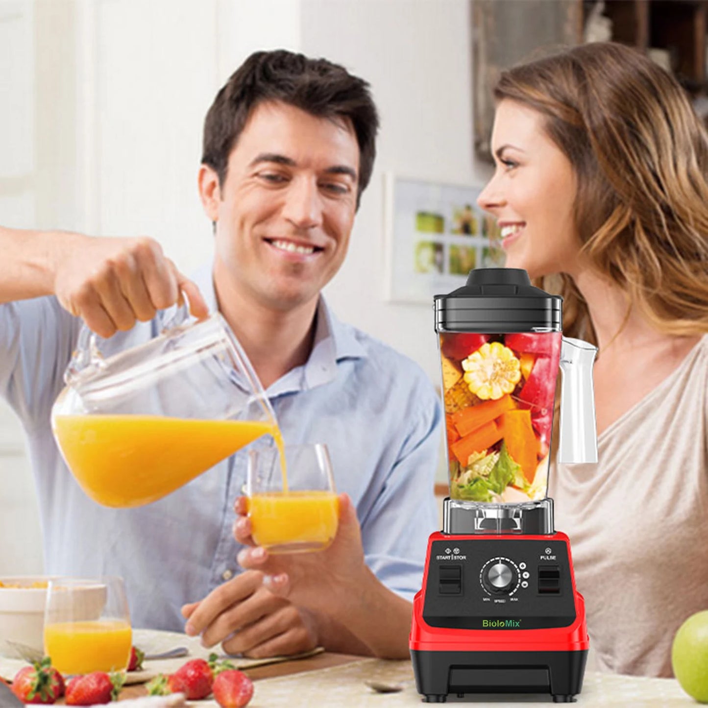 BioloMix Mini Pro 1800W Hochleistungs-Standmixer – Doppelbehälter für Smoothies, Säfte & mehr