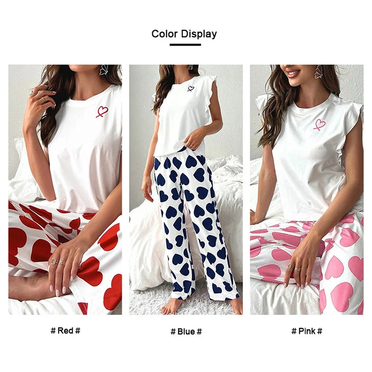 Zweiteiliges Pyjama-Set mit Herz-Print – Bequem & süß für Herbstnächte