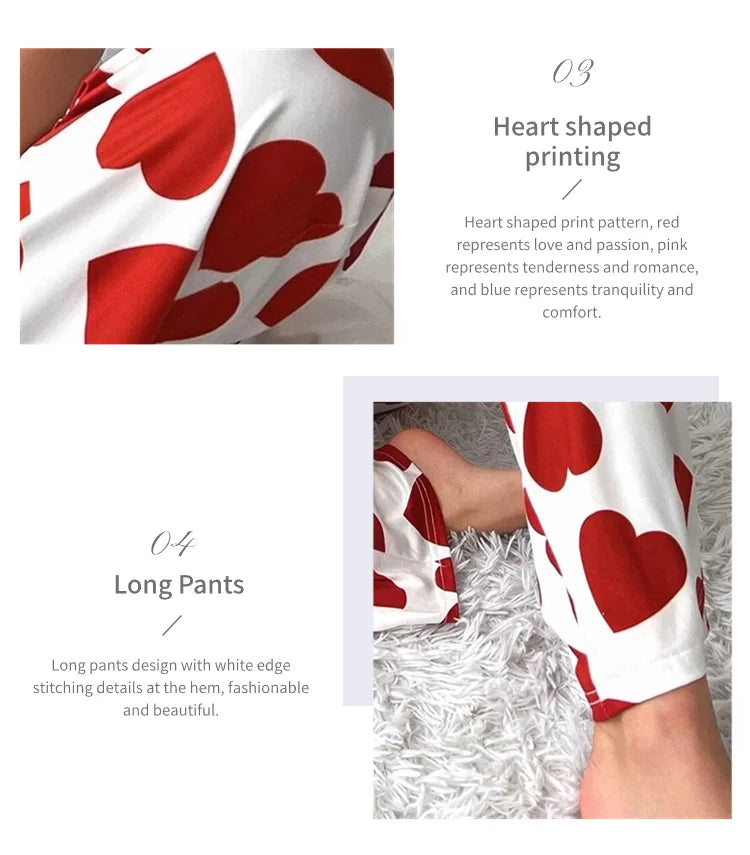 Zweiteiliges Pyjama-Set mit Herz-Print – Bequem & süß für Herbstnächte