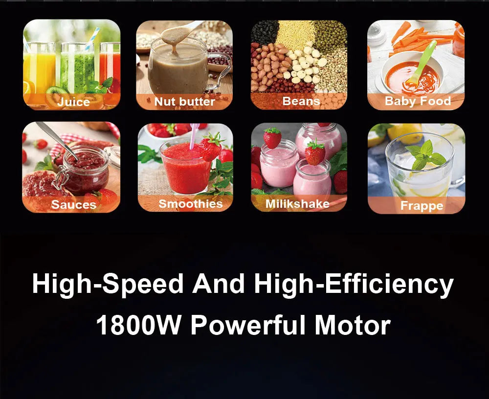 BioloMix Mini Pro 1800W Hochleistungs-Standmixer – Doppelbehälter für Smoothies, Säfte & mehr