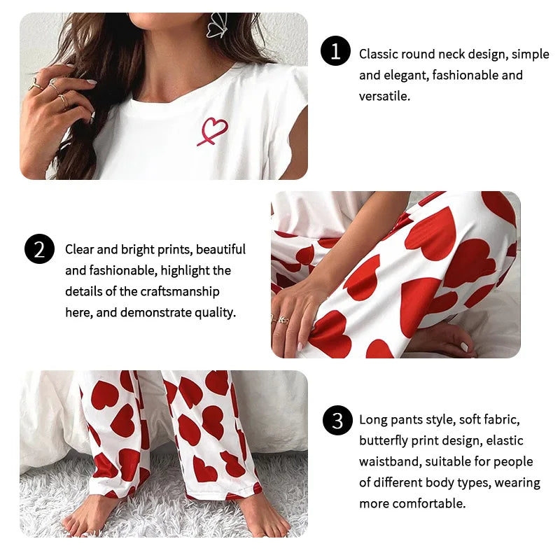 Zweiteiliges Pyjama-Set mit Herz-Print – Bequem & süß für Herbstnächte