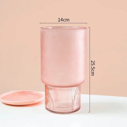Rosa Matt Textur Glas Vase Moderne Minimalistischen Kreative Zylindrischen Hydrokultur Blume Anordnung Zubehör Hause Dekoration