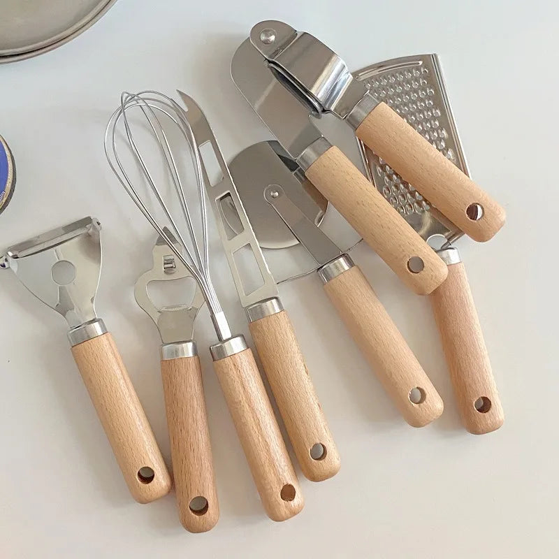 Küchenhelfer-Set – 9-teiliges Set mit Holzgriff für stilvolles Kochen & Backen