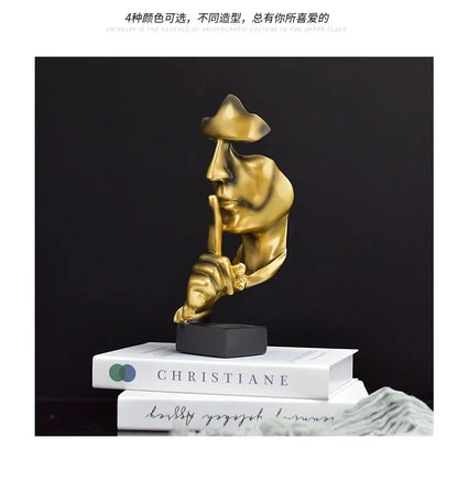 "Denker-Skulptur – Abstrakte Figur 'Schweigen ist Gold' für Wohnzimmer & Büro"
