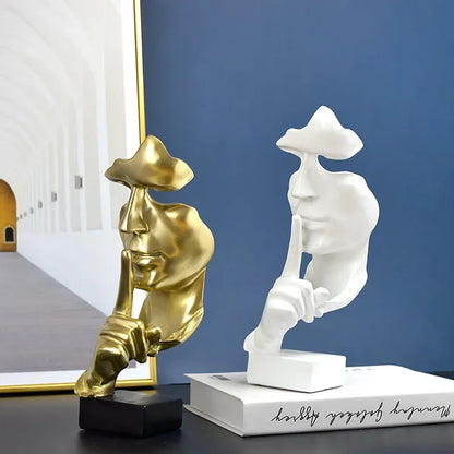 "Denker-Skulptur – Abstrakte Figur 'Schweigen ist Gold' für Wohnzimmer & Büro"