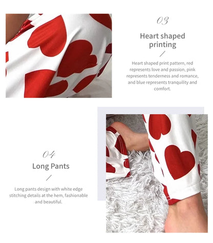 Zweiteiliges Pyjama-Set mit Herz-Print – Bequem & süß für Herbstnächte
