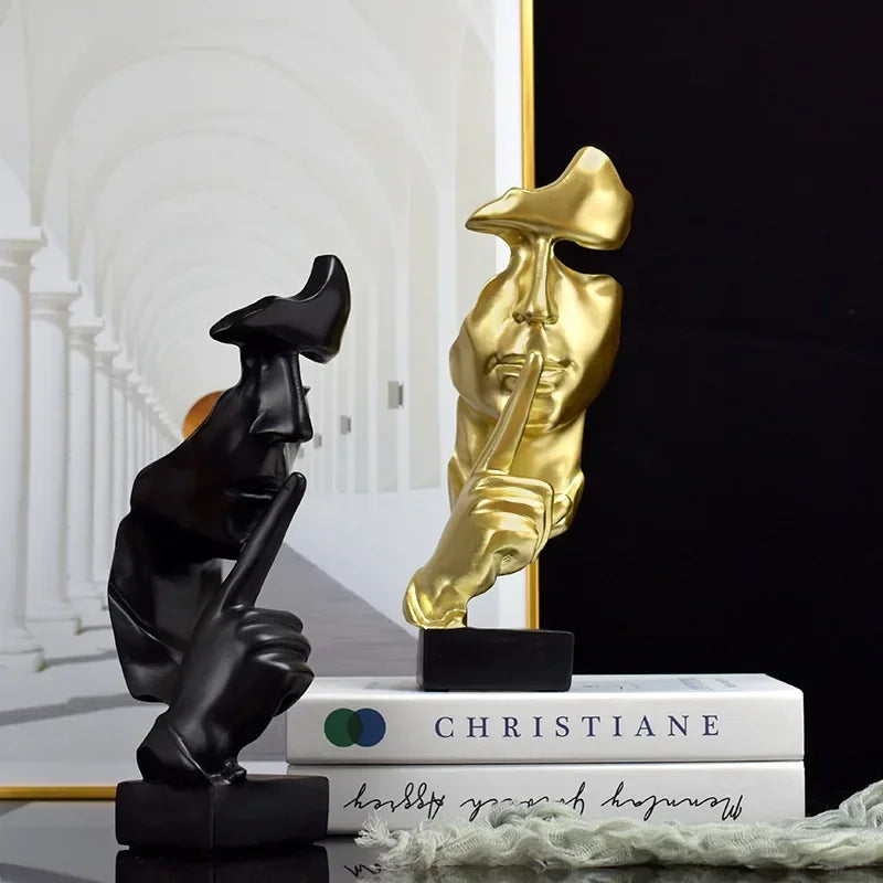 "Denker-Skulptur – Abstrakte Figur 'Schweigen ist Gold' für Wohnzimmer & Büro"