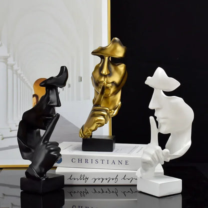 "Denker-Skulptur – Abstrakte Figur 'Schweigen ist Gold' für Wohnzimmer & Büro"