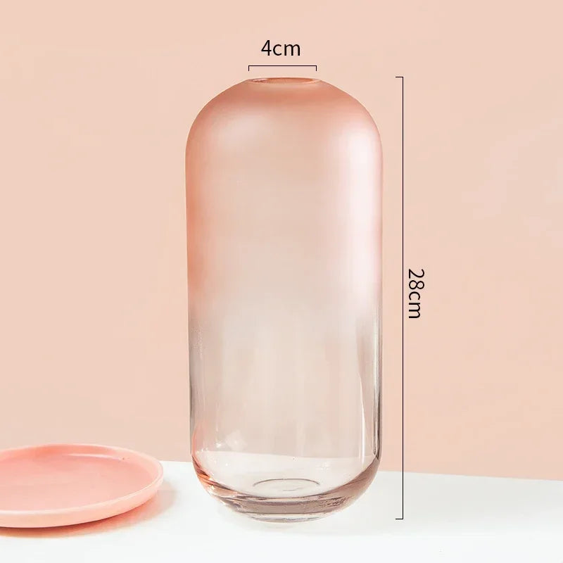 Rosa Matt Textur Glas Vase Moderne Minimalistischen Kreative Zylindrischen Hydrokultur Blume Anordnung Zubehör Hause Dekoration