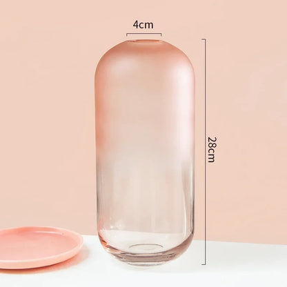 Rosa Matt Textur Glas Vase Moderne Minimalistischen Kreative Zylindrischen Hydrokultur Blume Anordnung Zubehör Hause Dekoration