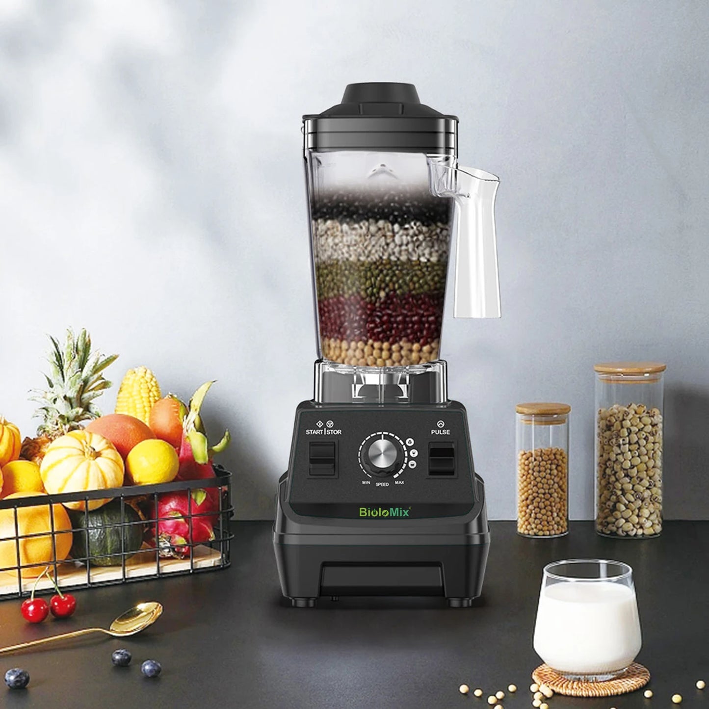 BioloMix Mini Pro 1800W Hochleistungs-Standmixer – Doppelbehälter für Smoothies, Säfte & mehr