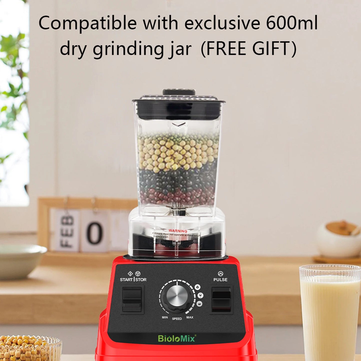 BioloMix Mini Pro 1800W Hochleistungs-Standmixer – Doppelbehälter für Smoothies, Säfte & mehr
