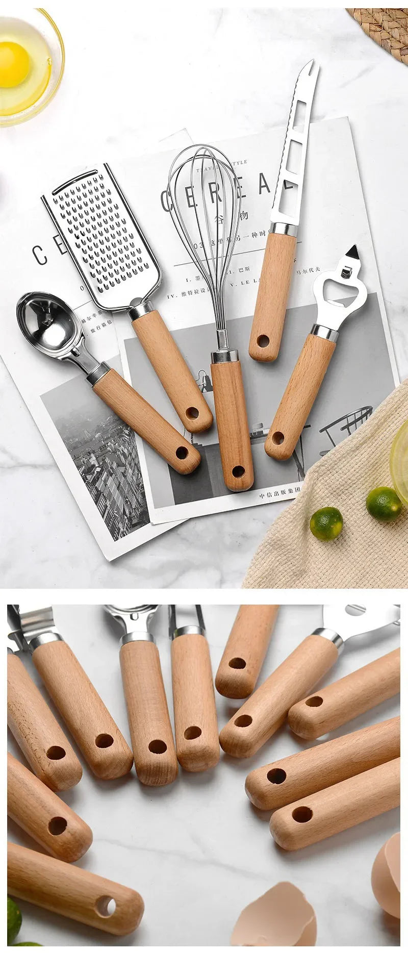 Küchenhelfer-Set – 9-teiliges Set mit Holzgriff für stilvolles Kochen & Backen