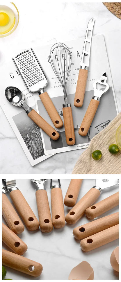 Küchenhelfer-Set – 9-teiliges Set mit Holzgriff für stilvolles Kochen & Backen