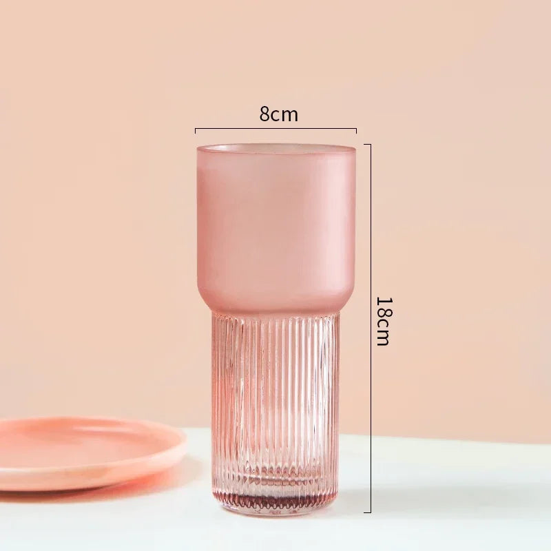 Rosa Matt Textur Glas Vase Moderne Minimalistischen Kreative Zylindrischen Hydrokultur Blume Anordnung Zubehör Hause Dekoration
