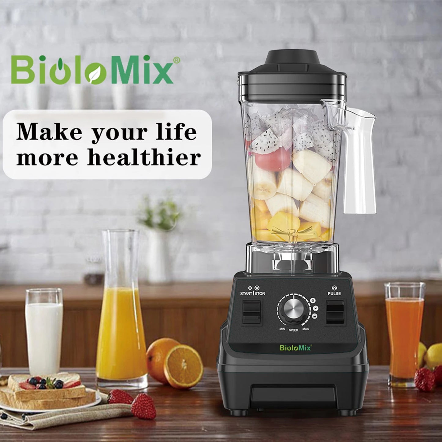 BioloMix Mini Pro 1800W Hochleistungs-Standmixer – Doppelbehälter für Smoothies, Säfte & mehr