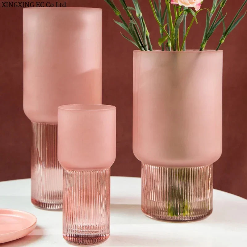 Rosa Matt Textur Glas Vase Moderne Minimalistischen Kreative Zylindrischen Hydrokultur Blume Anordnung Zubehör Hause Dekoration