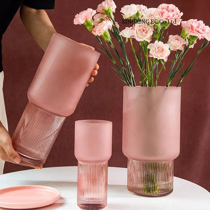 Rosa Matt Textur Glas Vase Moderne Minimalistischen Kreative Zylindrischen Hydrokultur Blume Anordnung Zubehör Hause Dekoration