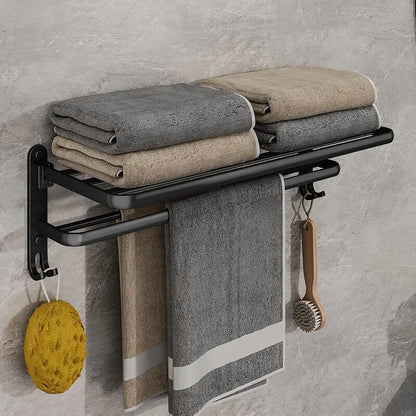 Faltbarer Handtuchhalter – Wandmontage | Mattschwarz | 50 cm | Doppelstange + Haken