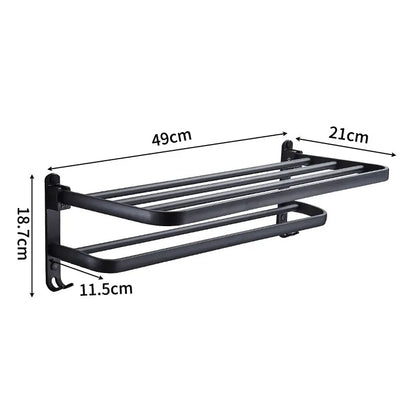 Faltbarer Handtuchhalter – Wandmontage | Mattschwarz | 50 cm | Doppelstange + Haken