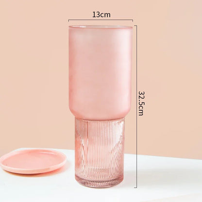 Rosa Matt Textur Glas Vase Moderne Minimalistischen Kreative Zylindrischen Hydrokultur Blume Anordnung Zubehör Hause Dekoration